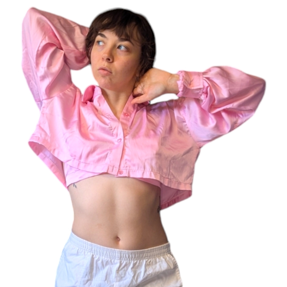 House of Aris Pink Satin Blouse Bralette Set Size XS